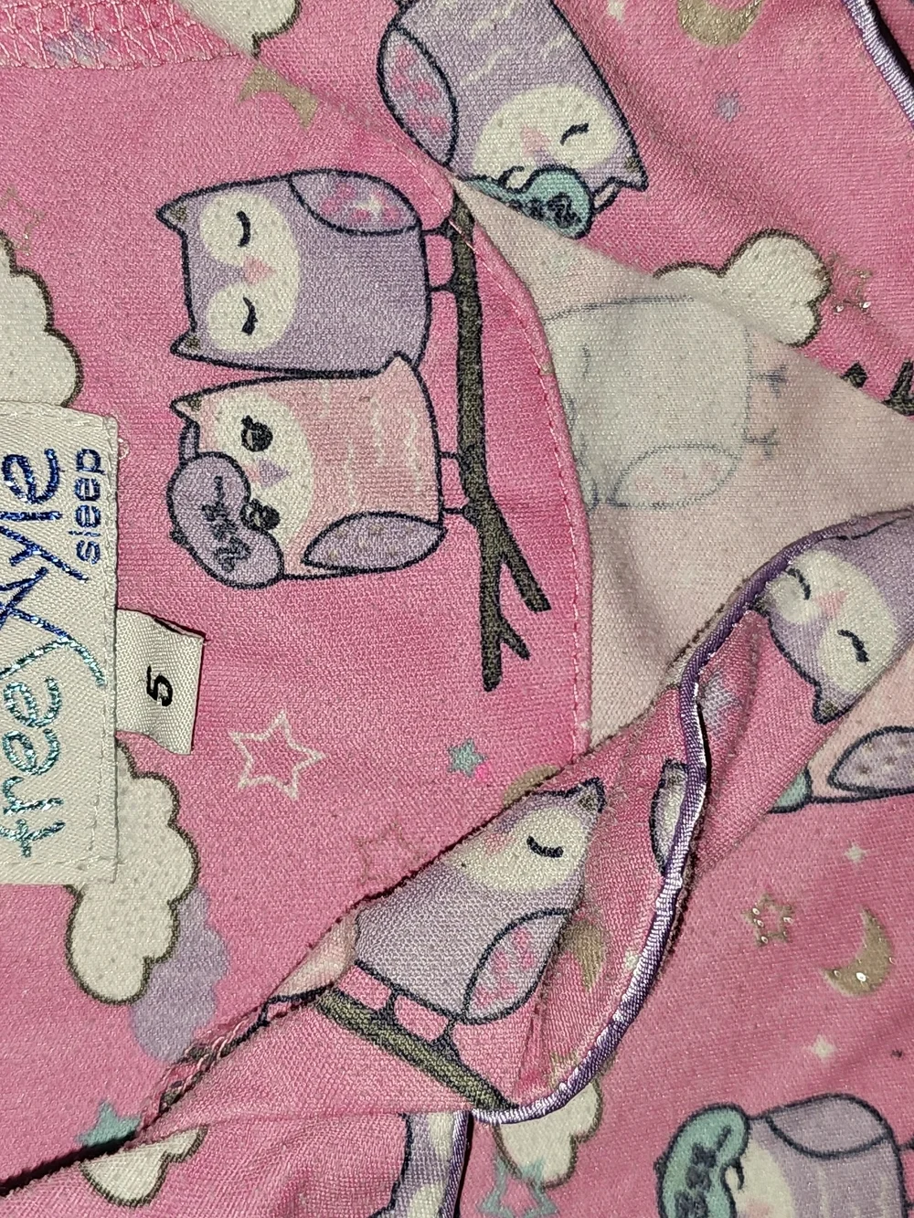 Girls Pink Owl Pajama Set with Purple Trim